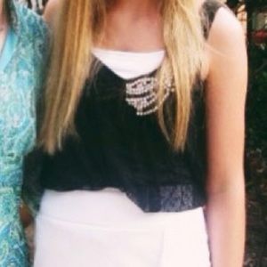 Black & white sheer top with detailed beading